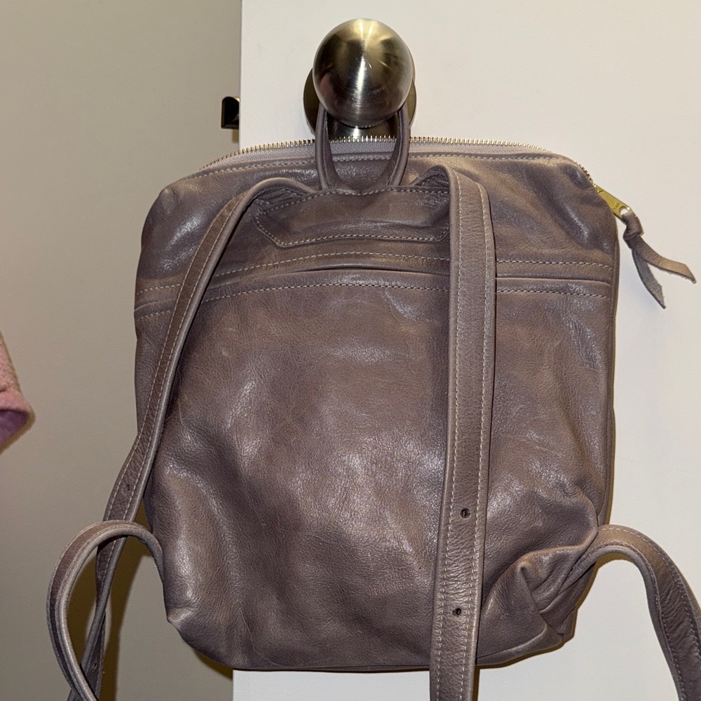 Leather Mini Backpack - Taupe Gray - Picture 2 of 3